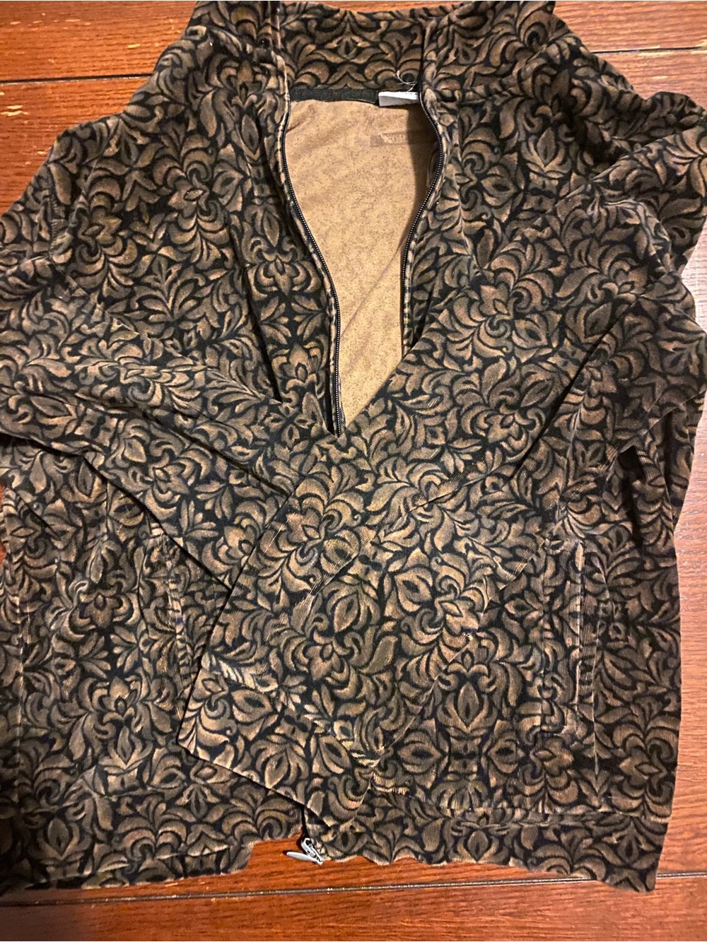Kim Rogers Black and Brown Floral Quarter-Zip Knit Cardigan